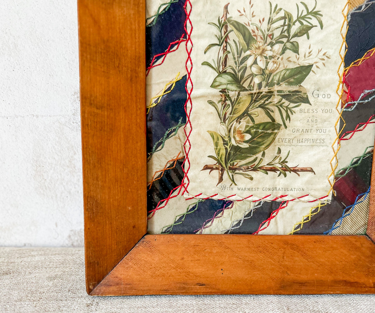 Framed Antique Crazy Quilt Block