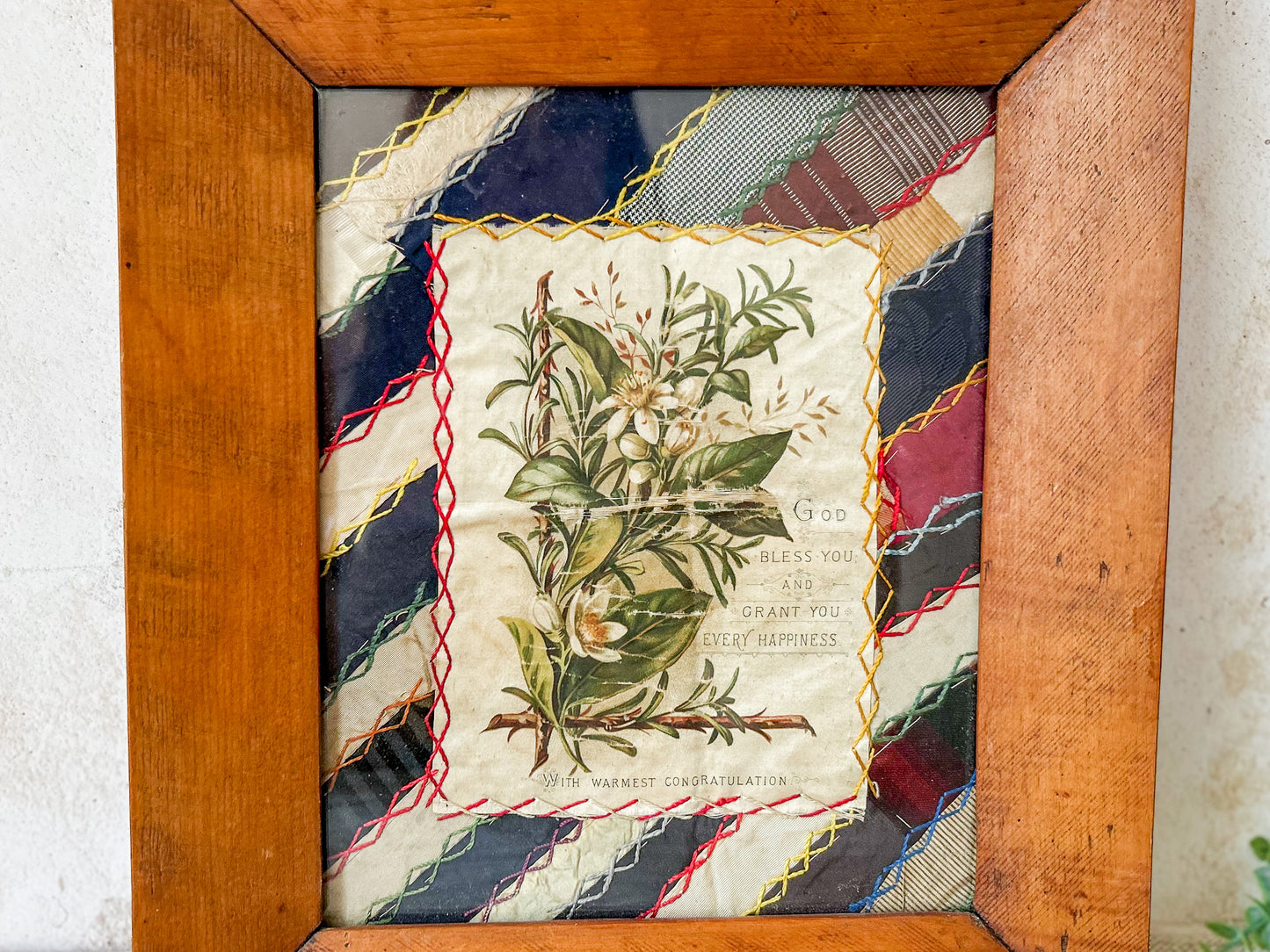 Framed Antique Crazy Quilt Block