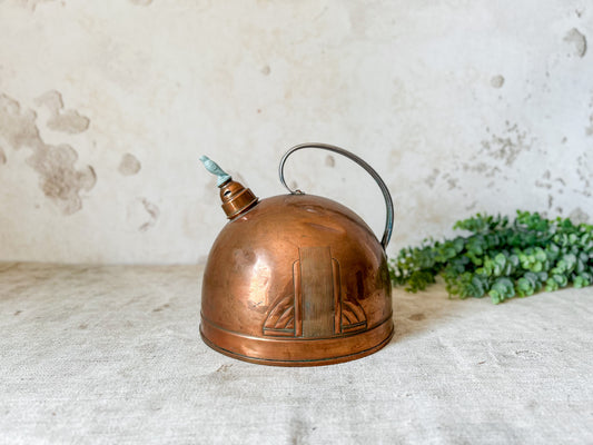 Vintage Art Deco Copper Kettle with Bird Whistle
