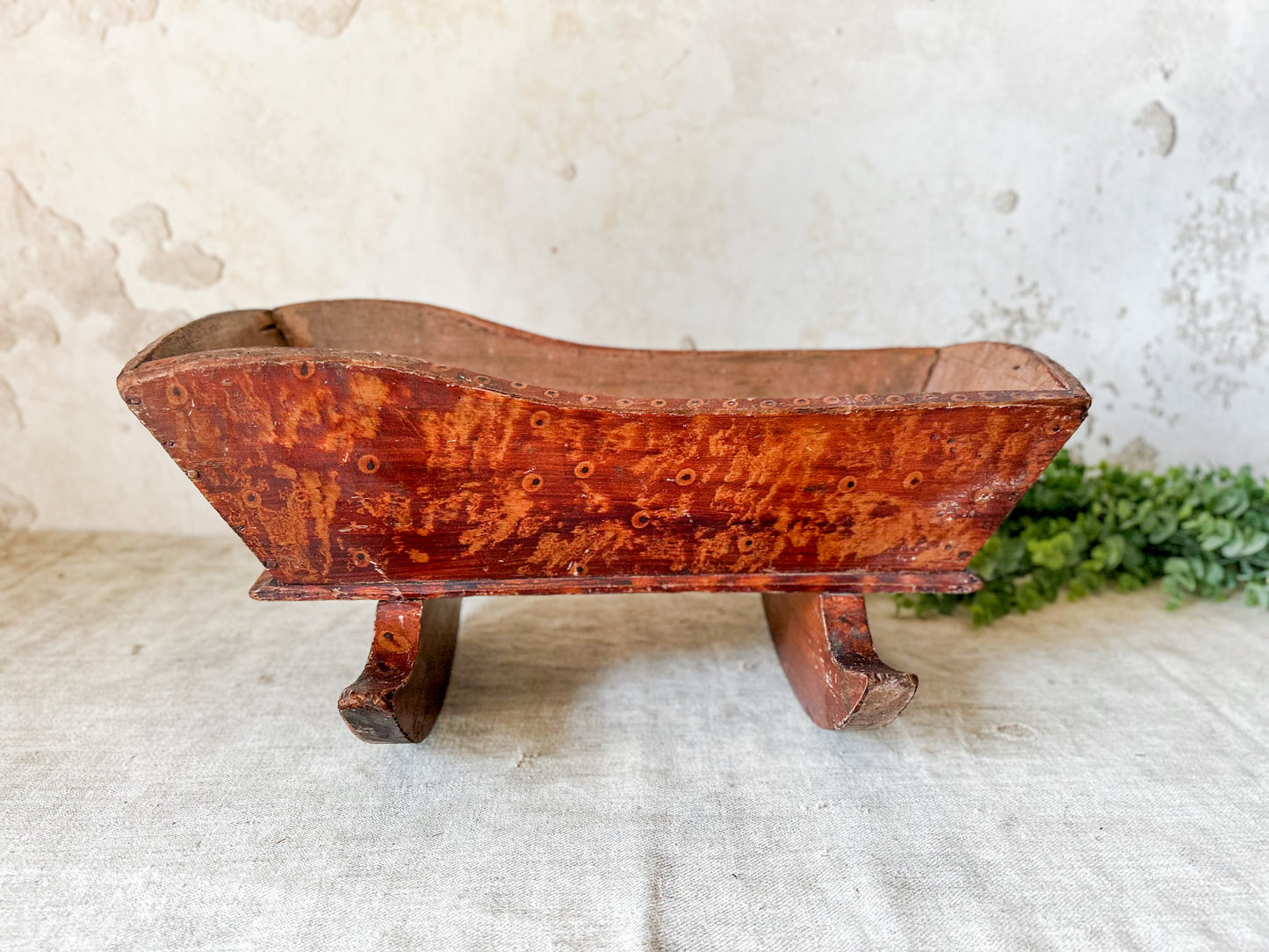 Antique Doll Cradle with Hand Painted Wood Grain