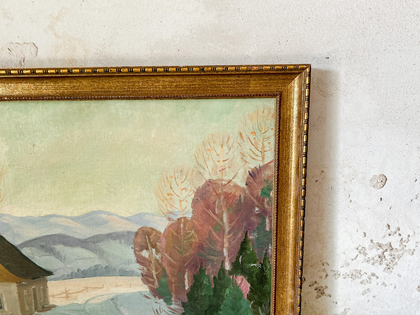 Vintage Signed Winter Landscape Oil Painting, c1935
