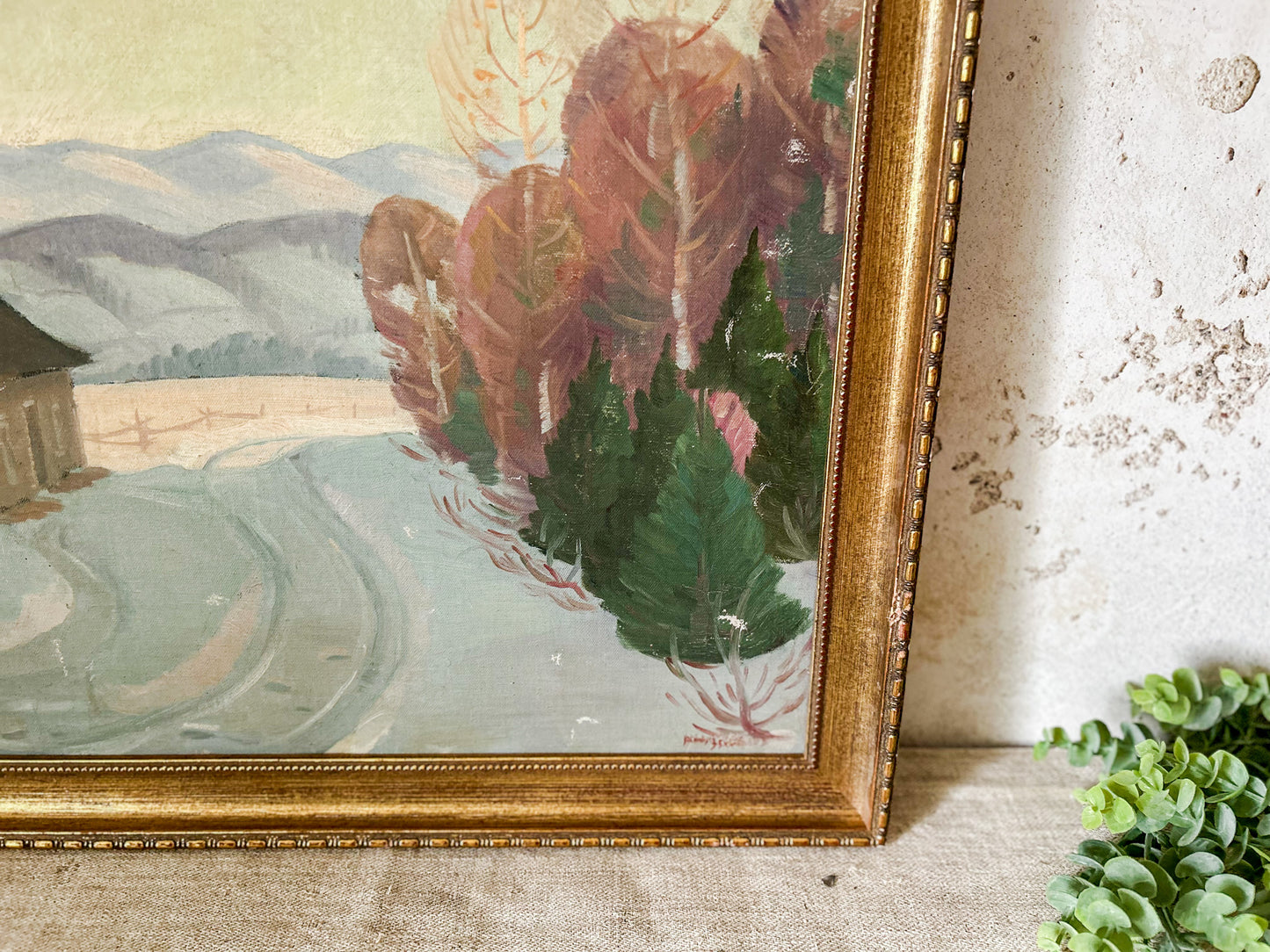 Vintage Signed Winter Landscape Oil Painting, c1935