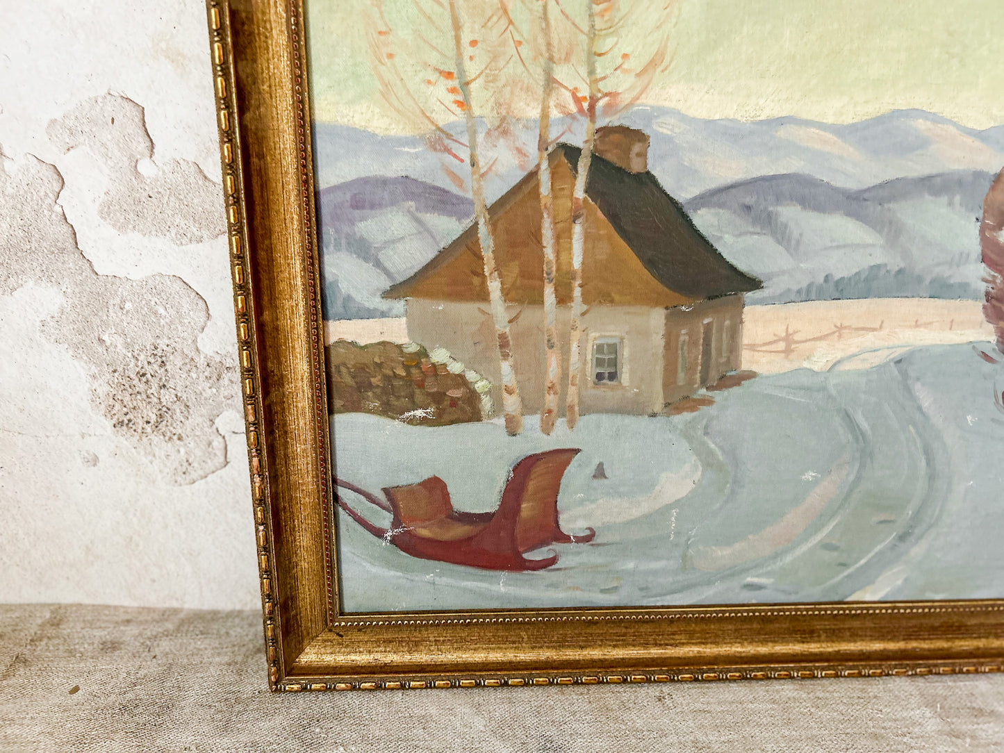 Vintage Signed Winter Landscape Oil Painting, c1935