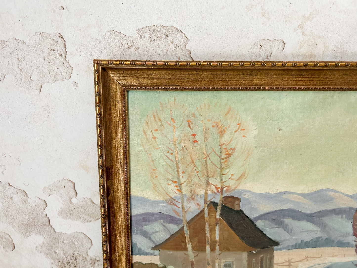 Vintage Signed Winter Landscape Oil Painting, c1935
