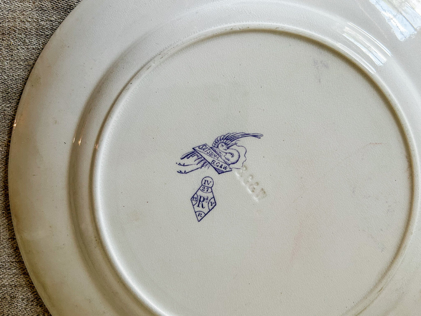 Bates, Gildea & Walker "Satsuma" Purple Transferware 10" Ironstone Plate, c1880