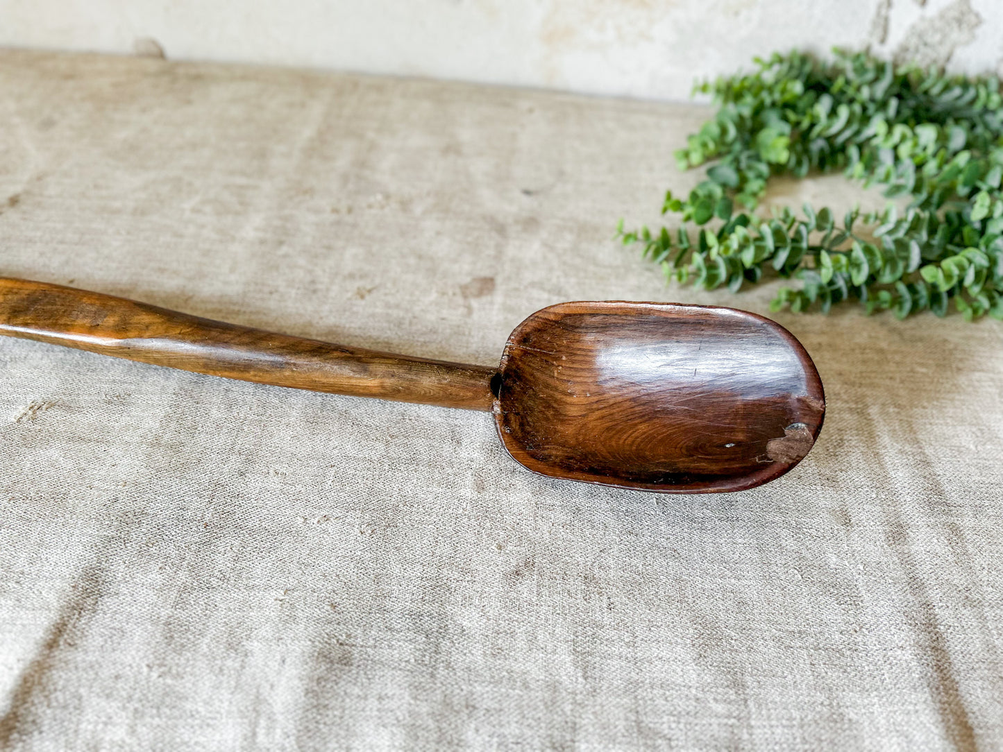 Primitive Hand Carved 26" Spoon with Leather Strap
