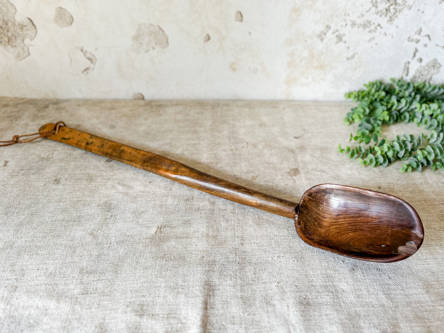 Primitive Hand Carved 26" Spoon with Leather Strap