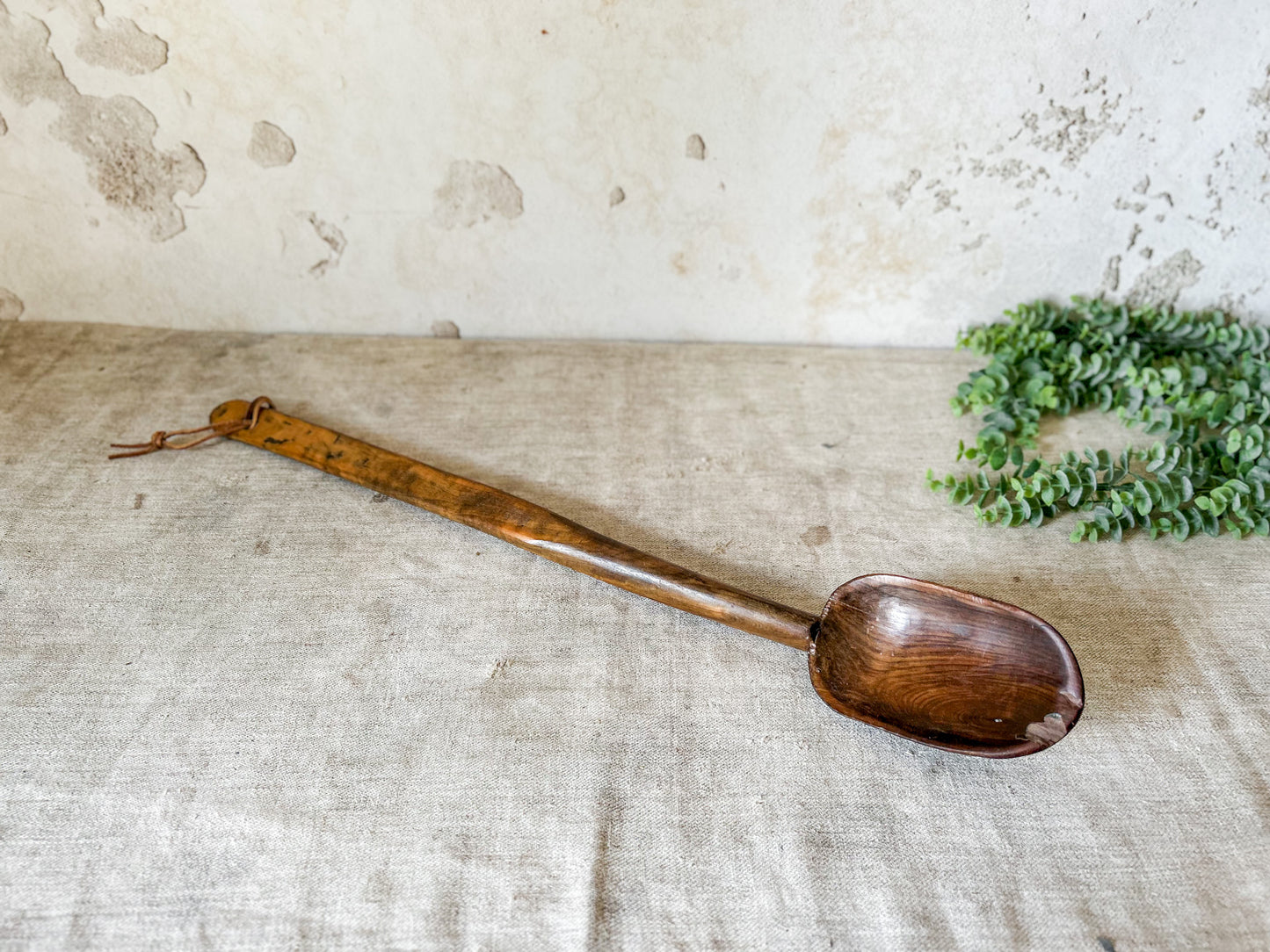 Primitive Hand Carved 26" Spoon with Leather Strap