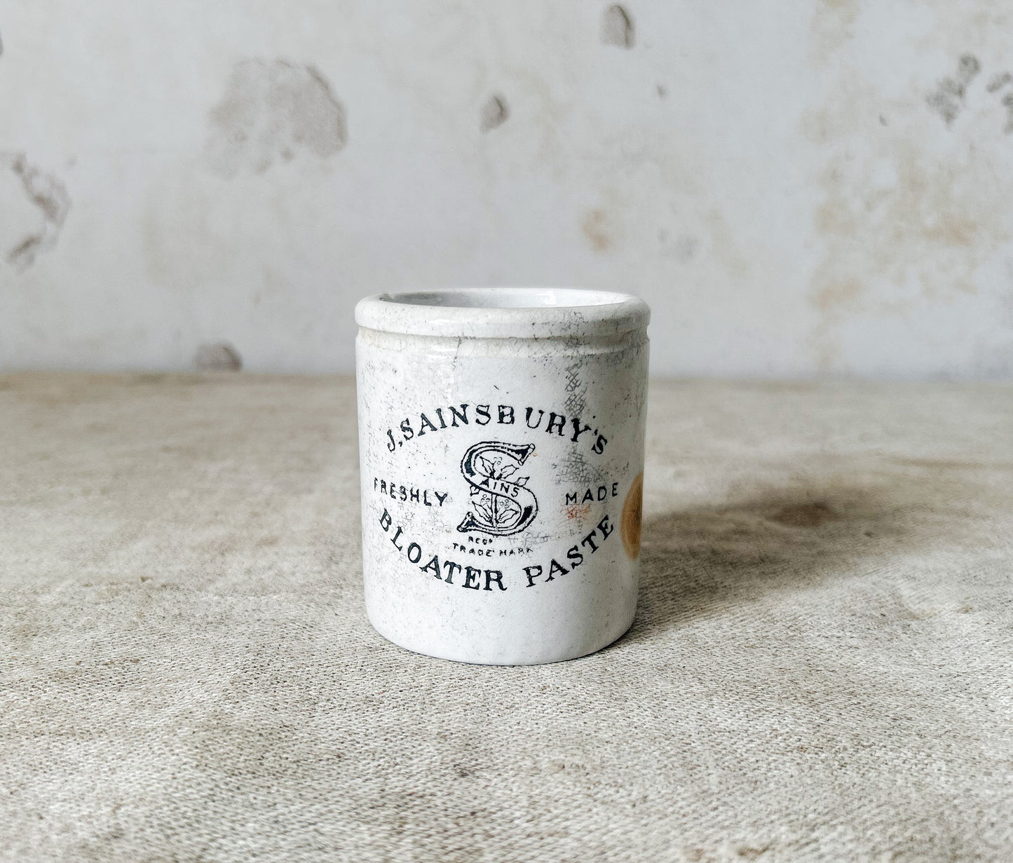 J. Sainsbury’s Stoneware Tall Bloater Paste Jar, c1920