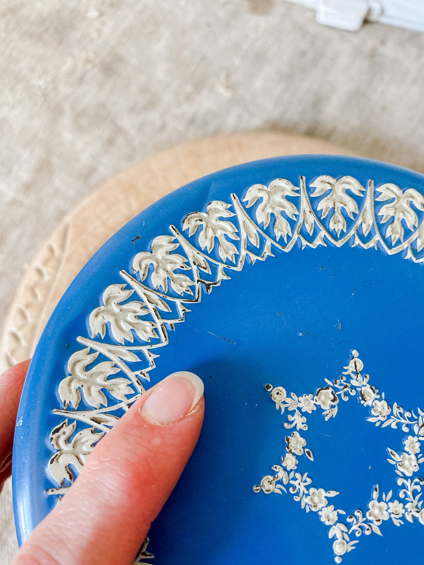 Vintage Wedgwood-Style Grecian Biscuit Tin | Blue and White Round Storage Tin | Made in Holland