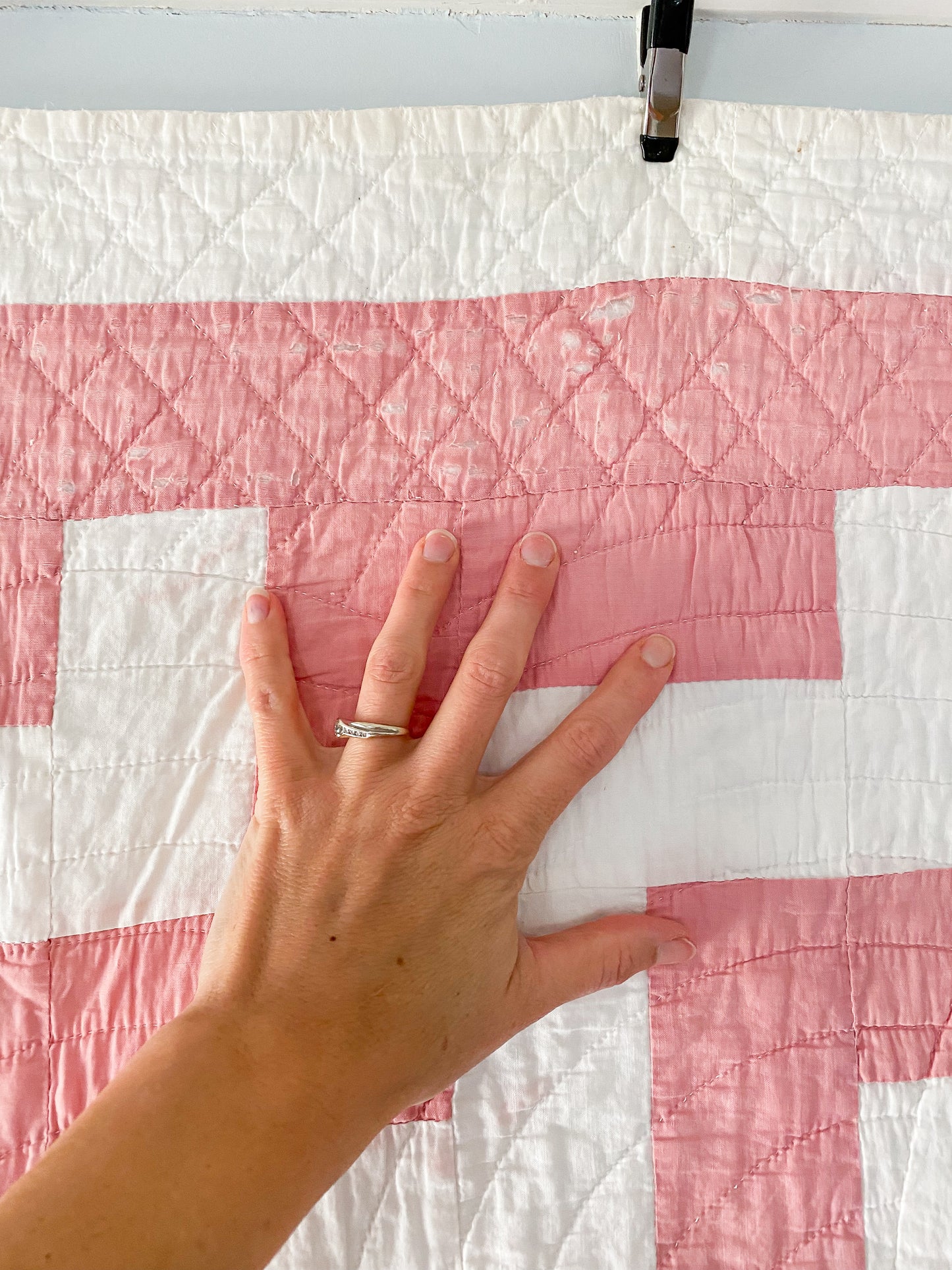 Vintage Pink and White Zig Zag Quilt