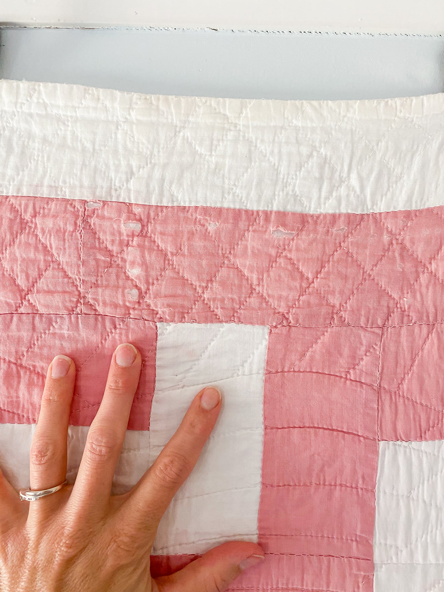 Vintage Pink and White Zig Zag Quilt