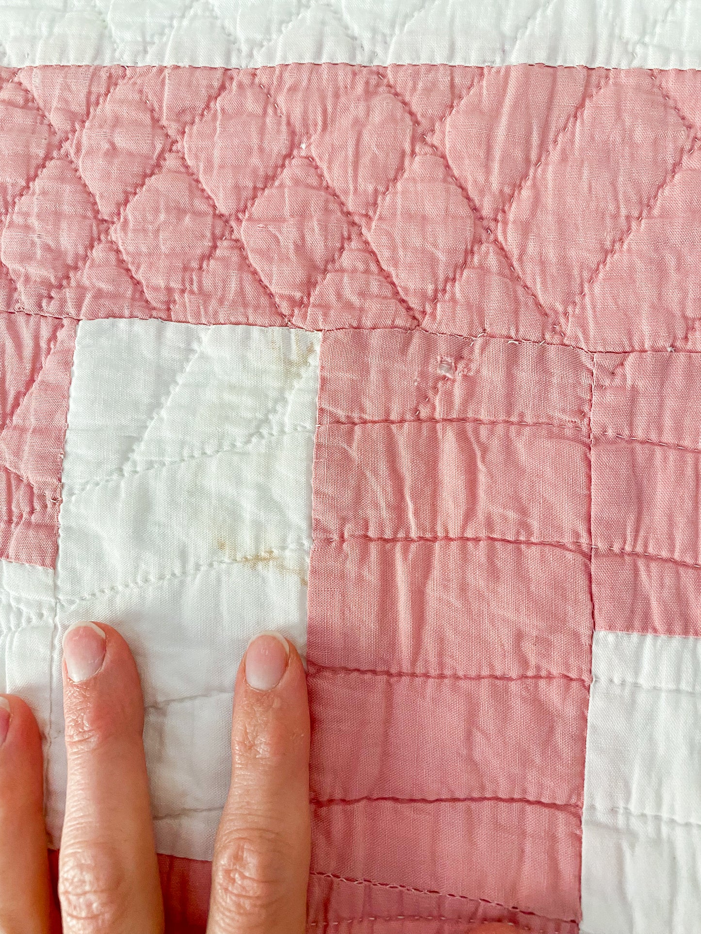 Vintage Pink and White Zig Zag Quilt