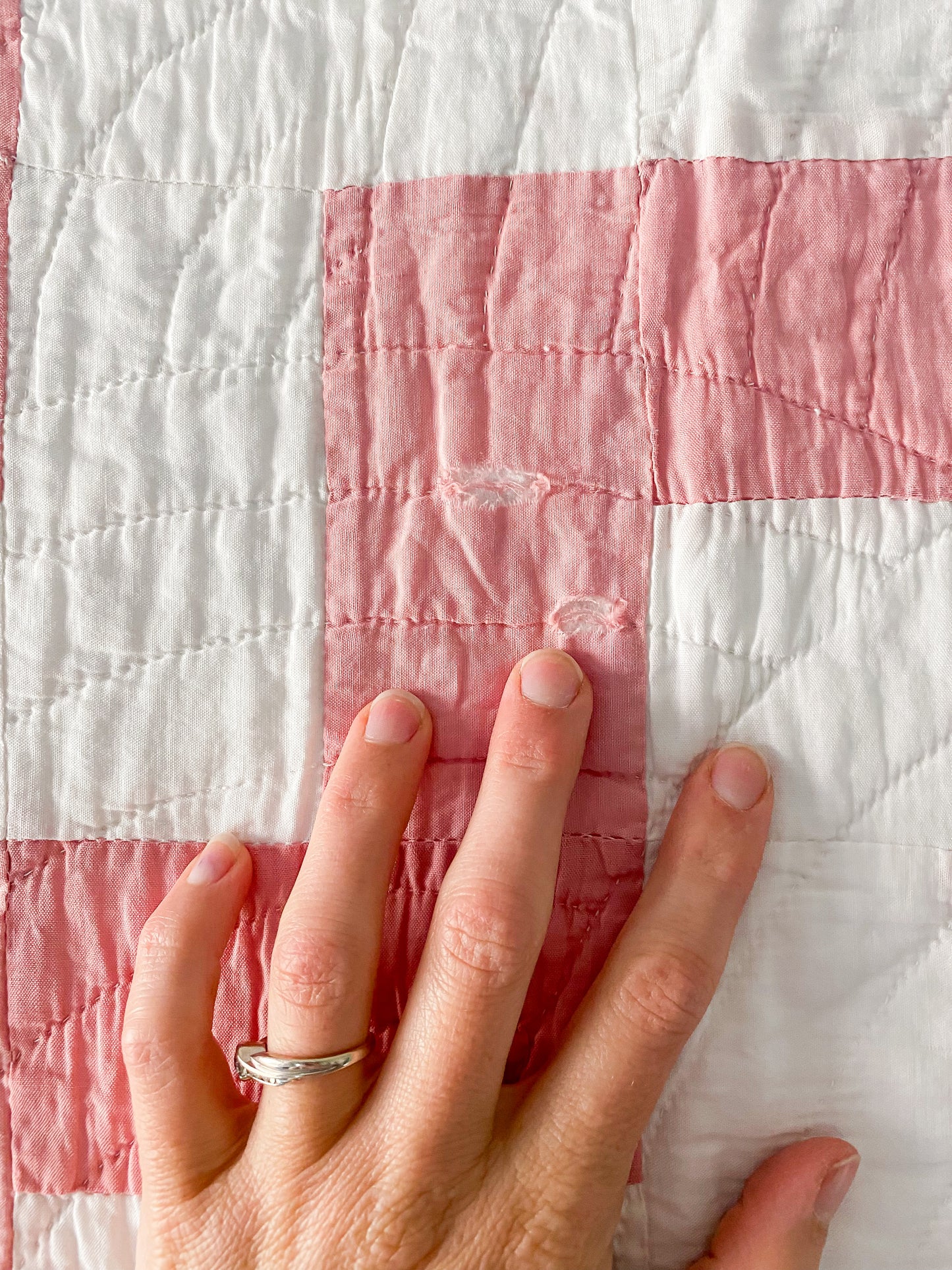 Vintage Pink and White Zig Zag Quilt