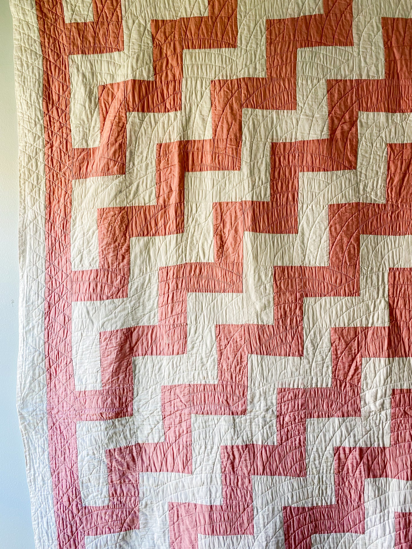 Vintage Pink and White Zig Zag Quilt