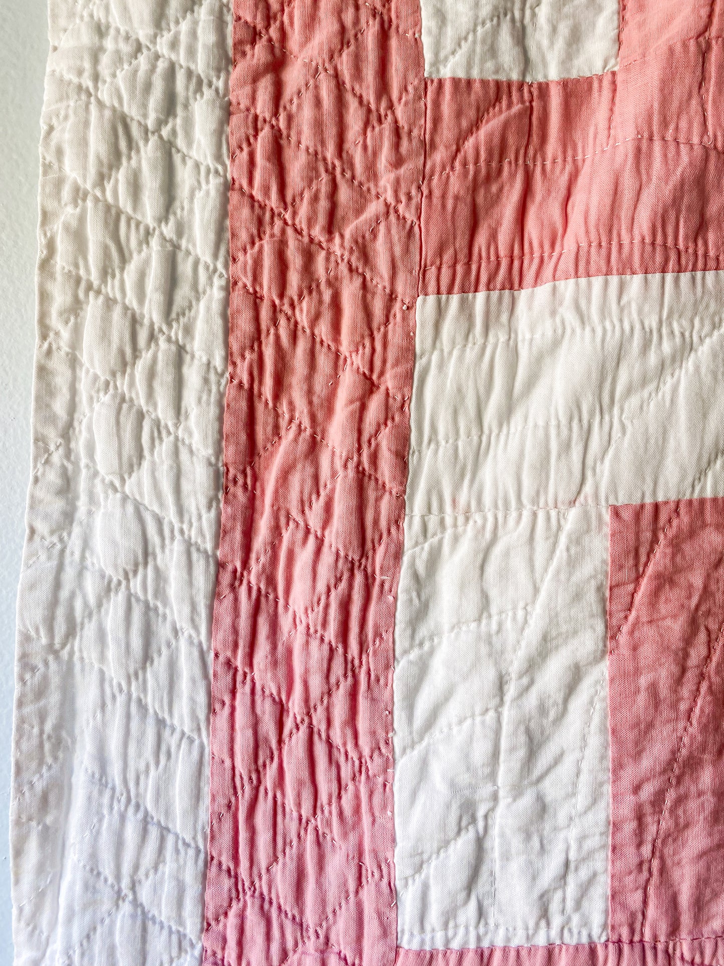 Vintage Pink and White Zig Zag Quilt