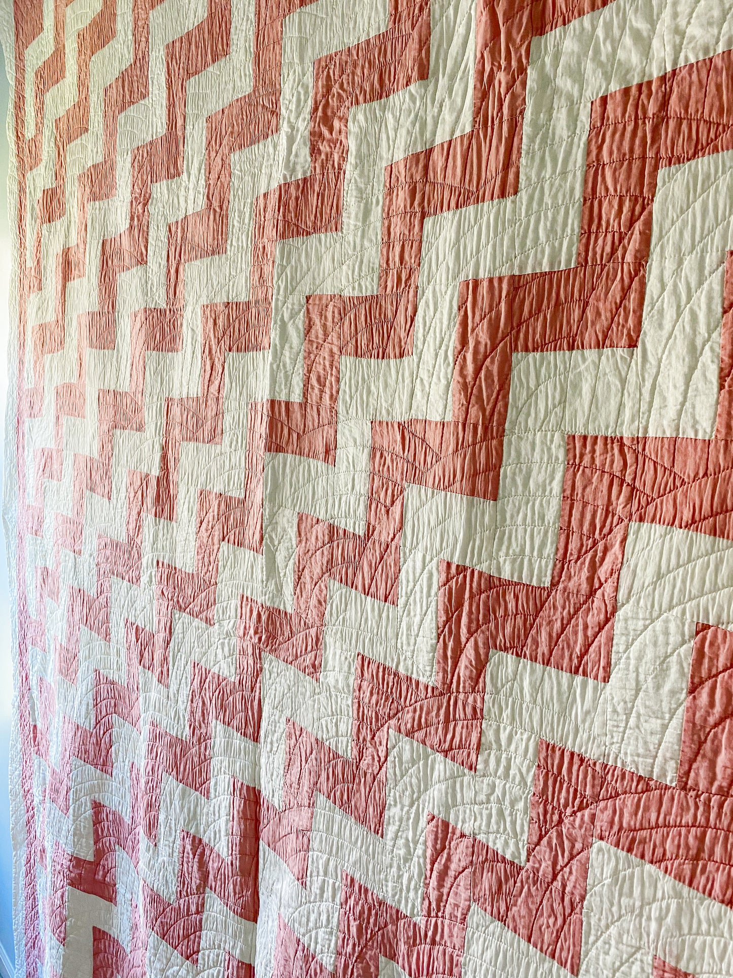 Vintage Pink and White Zig Zag Quilt