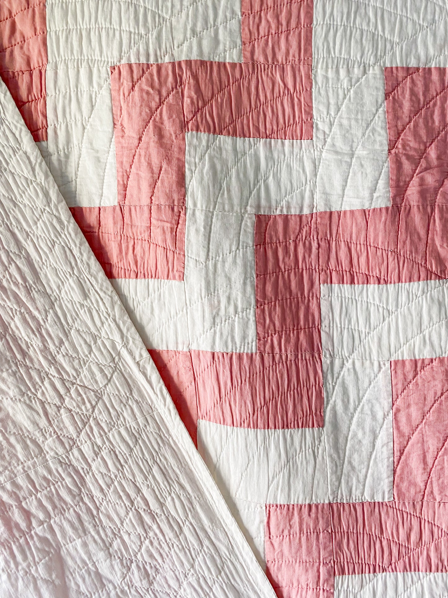Vintage Pink and White Zig Zag Quilt