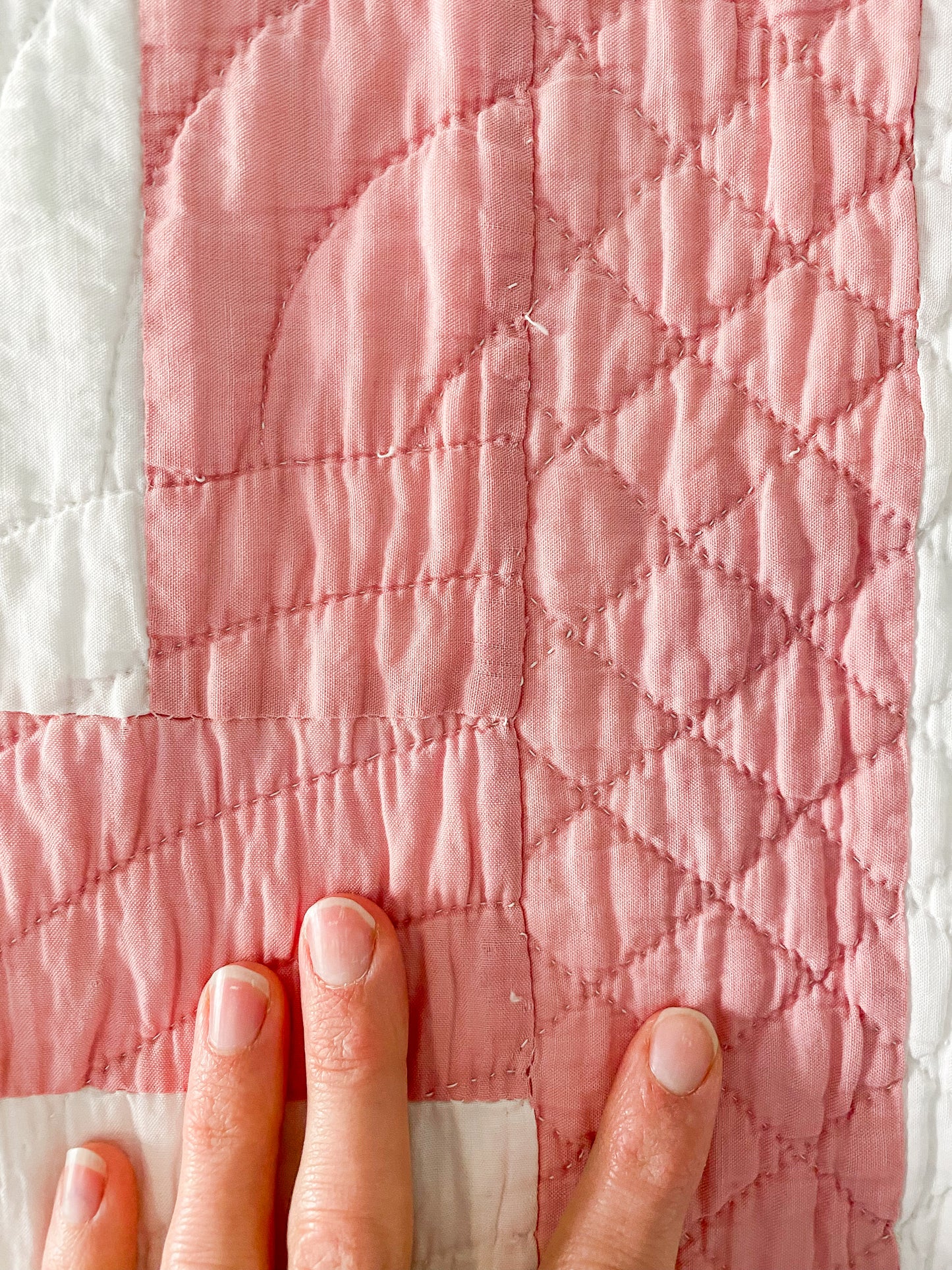 Vintage Pink and White Zig Zag Quilt