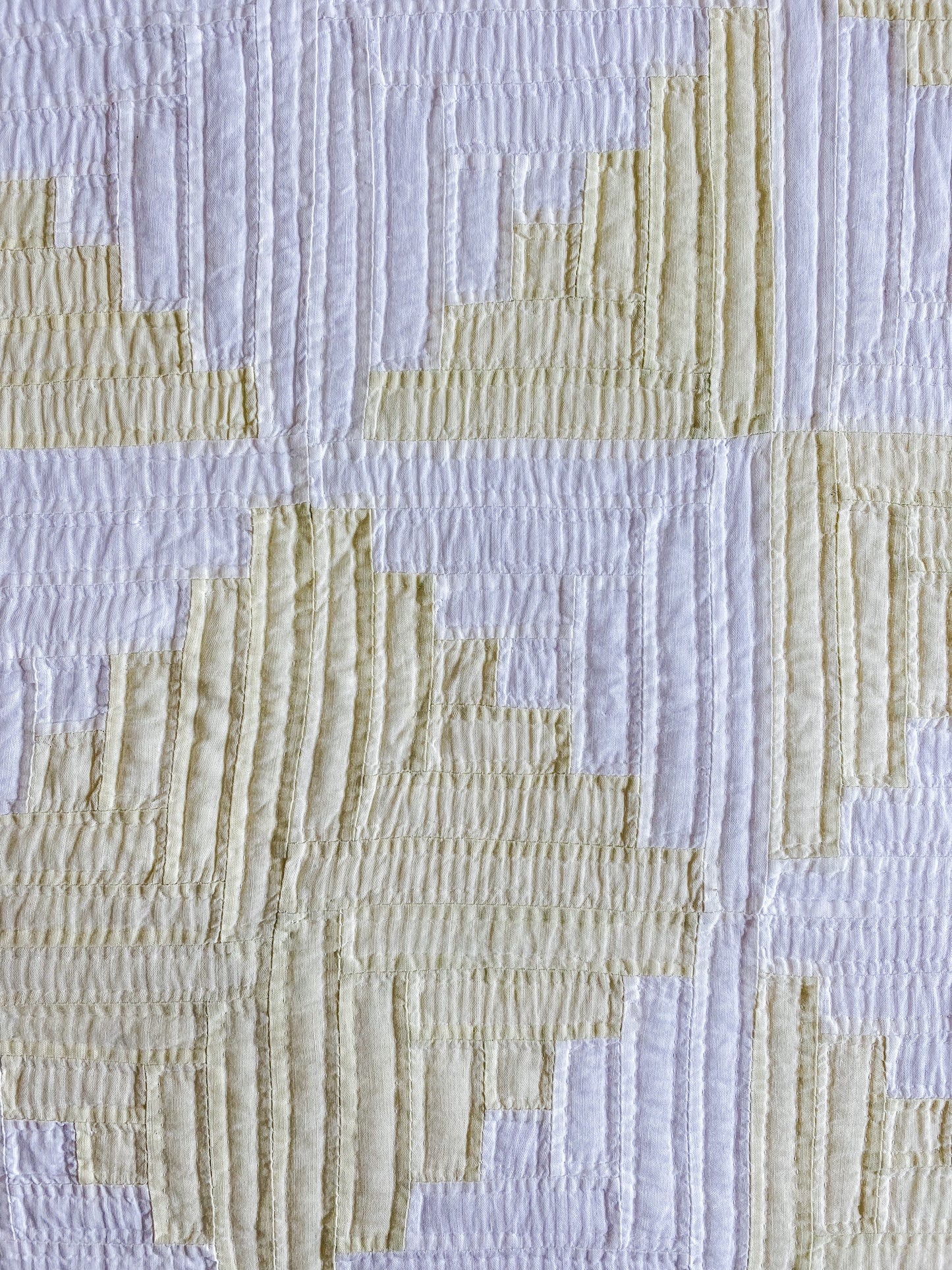 Vintage Pale Green and White Log Cabin Quilt