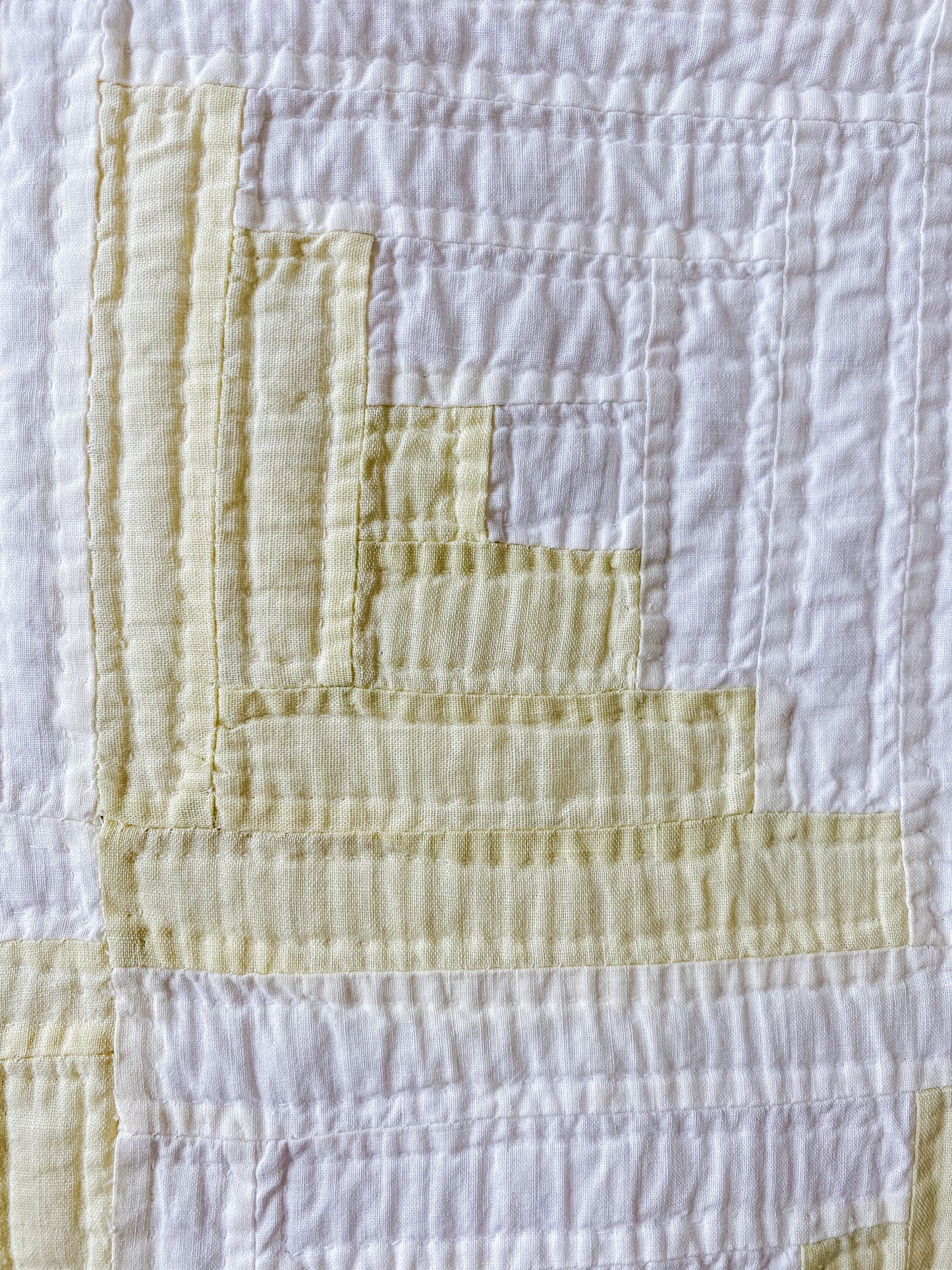 Vintage Pale Green and White Log Cabin Quilt