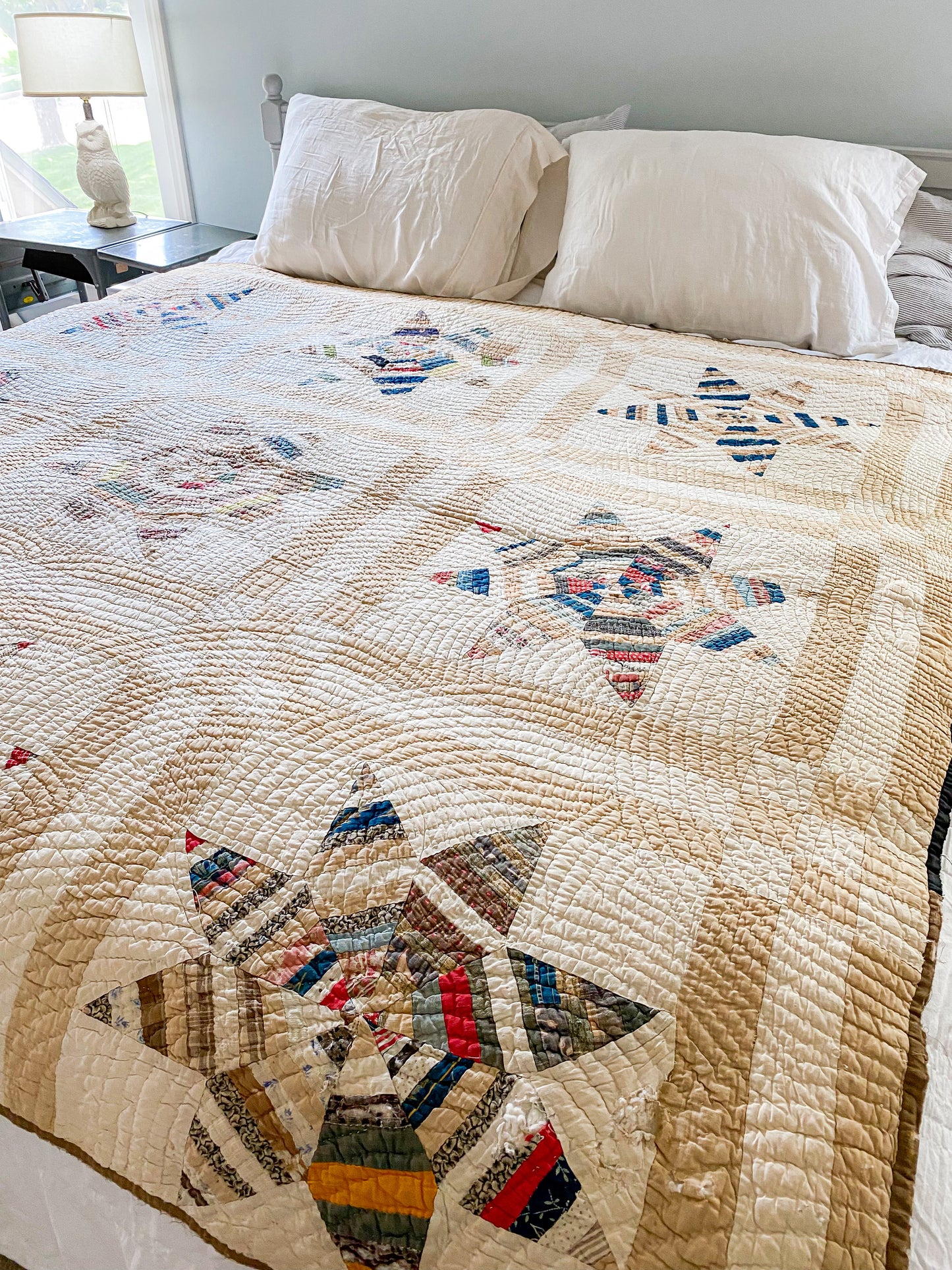 Antique String Lemoyne Star Quilt | Scrappy Stacker Display Quilt