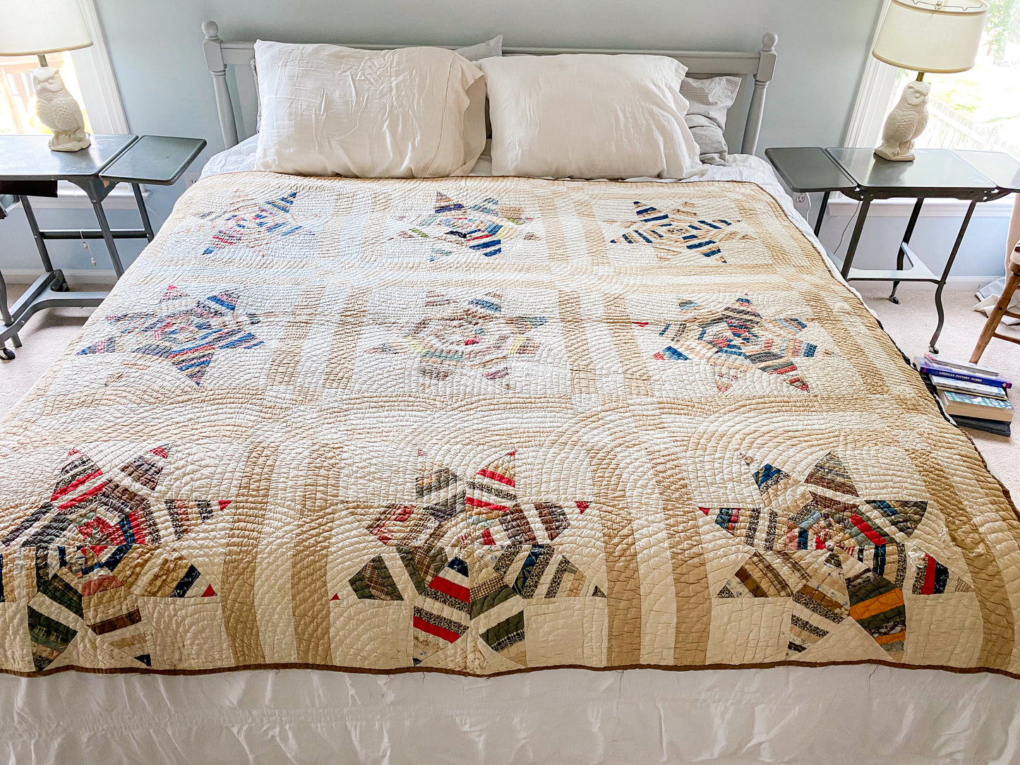Antique String Lemoyne Star Quilt | Scrappy Stacker Display Quilt