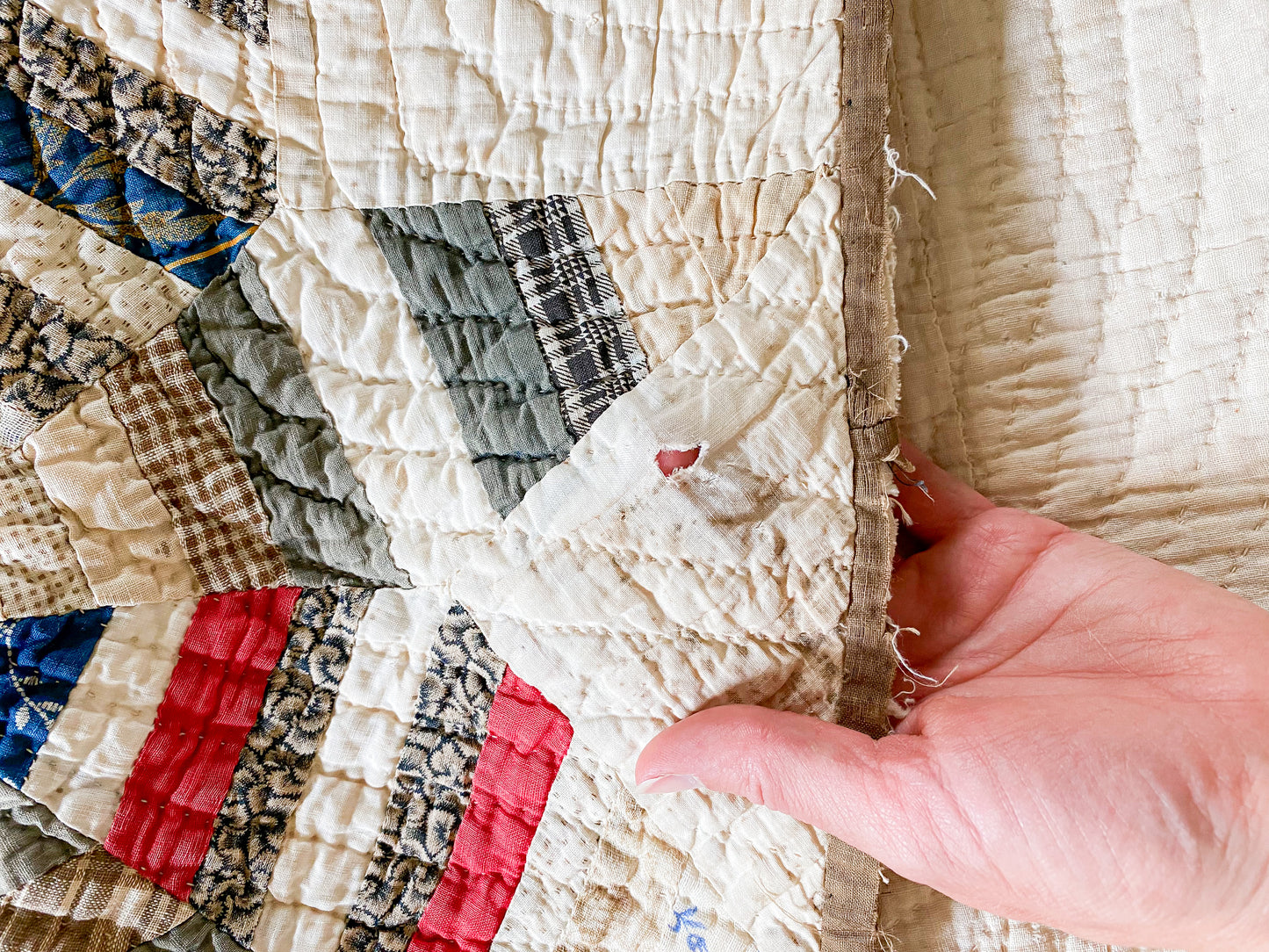 Antique String Lemoyne Star Quilt | Scrappy Stacker Display Quilt