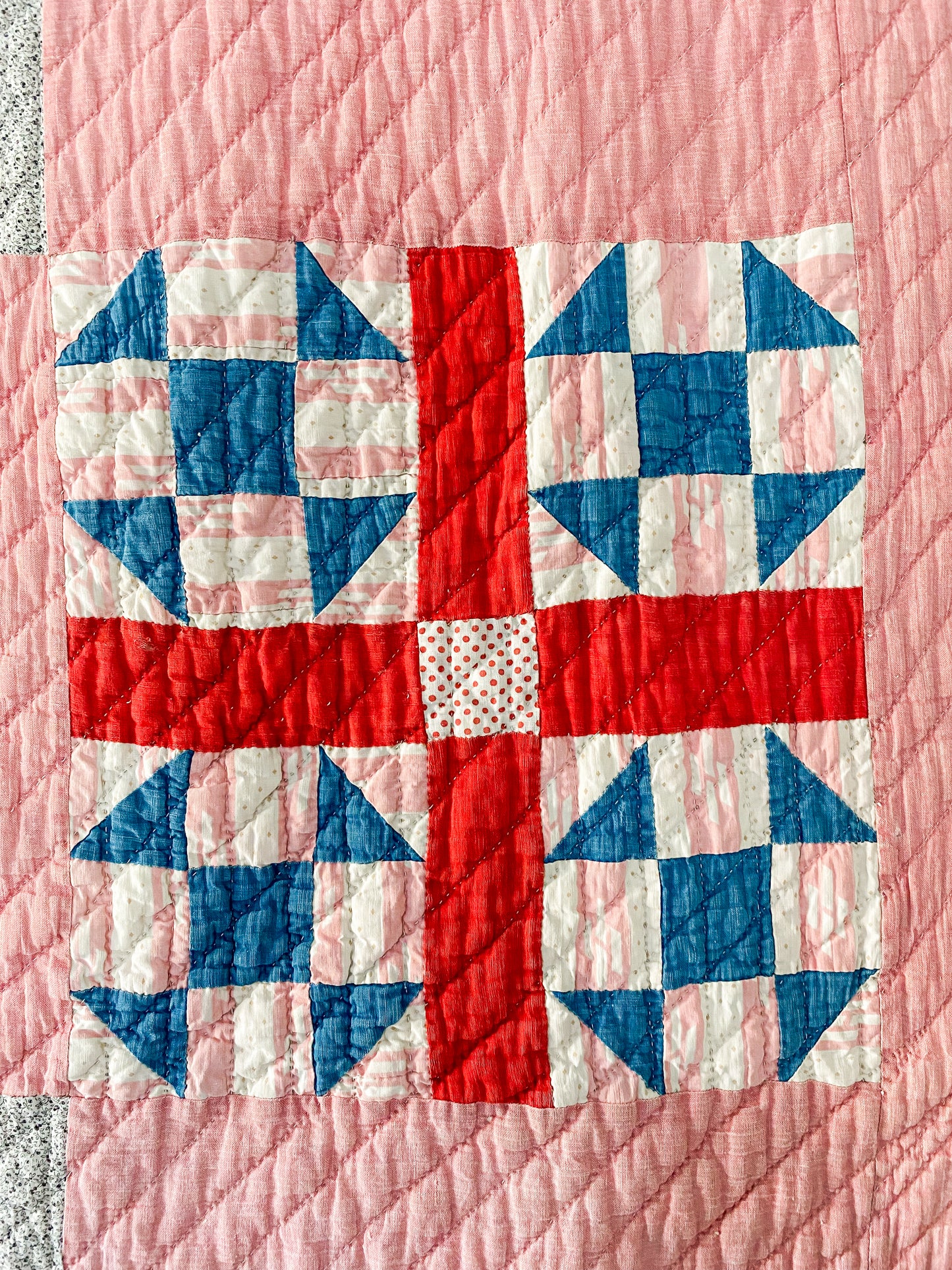 Antique Bachelor's Puzzle Variation Pink and Blue Quilt, c1900
