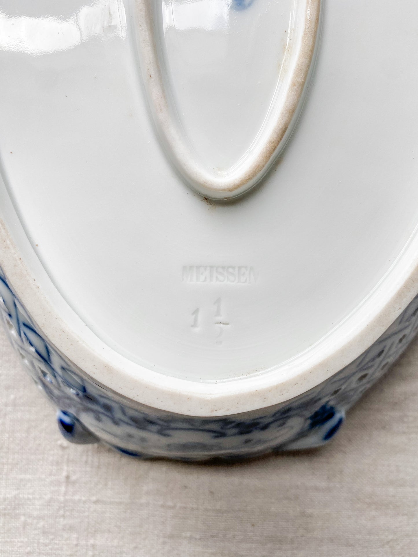 Vintage Stadt Meissen Blue Onion Open Lace Porcelain Oval Basket