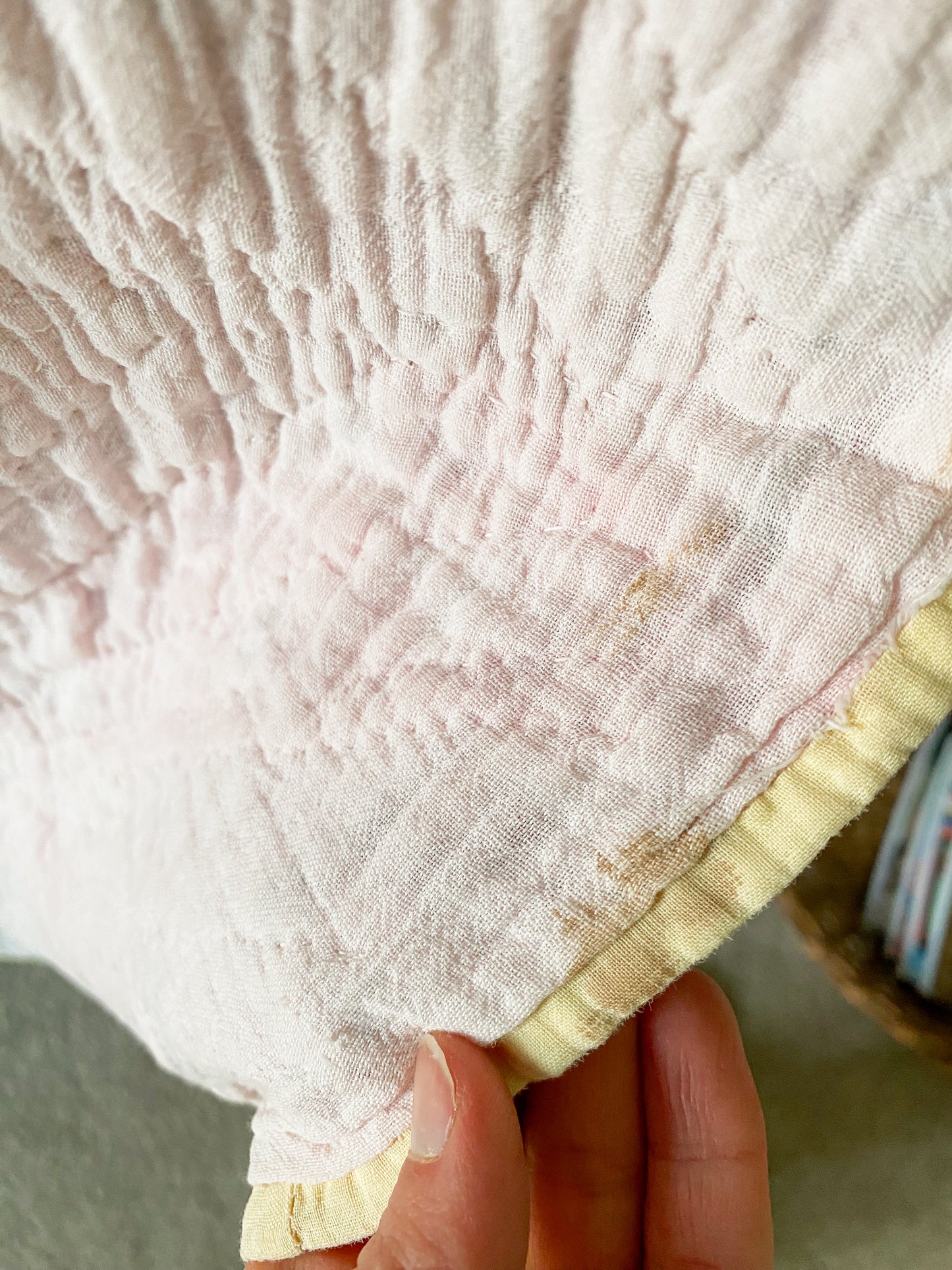 Vintage Scrappy Ocean Waves Quilt with Yellow Setting Blocks, c1950
