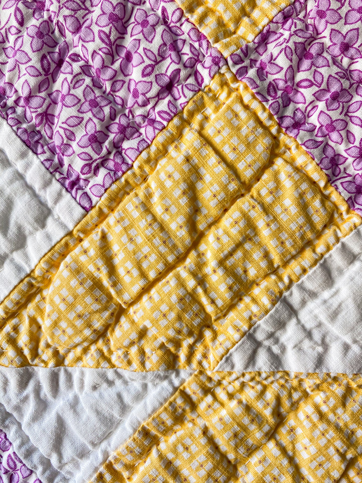 Vintage Twin Sisters Variation Purple and Yellow Quilt, c1930