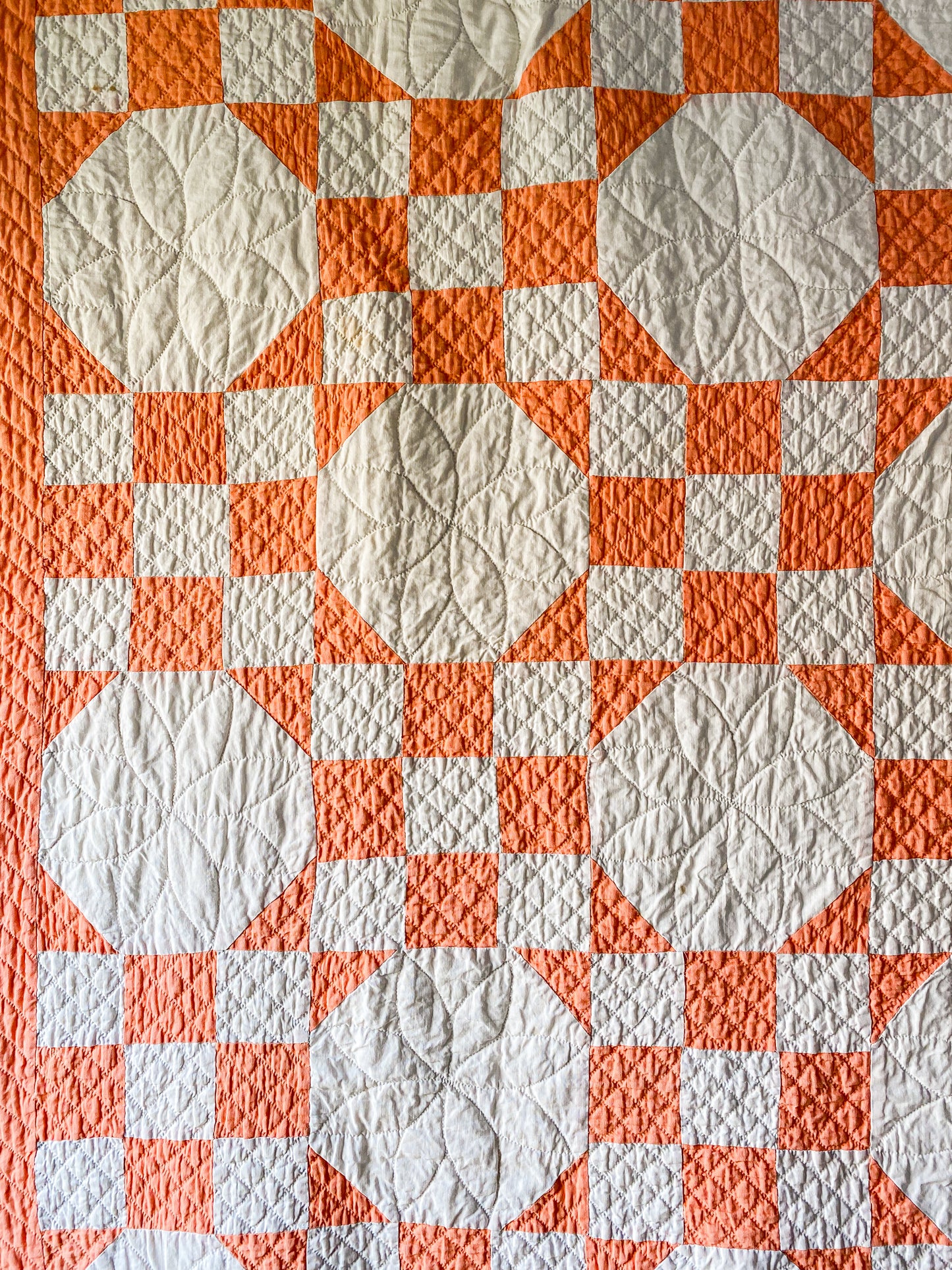 Vintage Creamsicle Orange and White Snowball Quilt, c1930