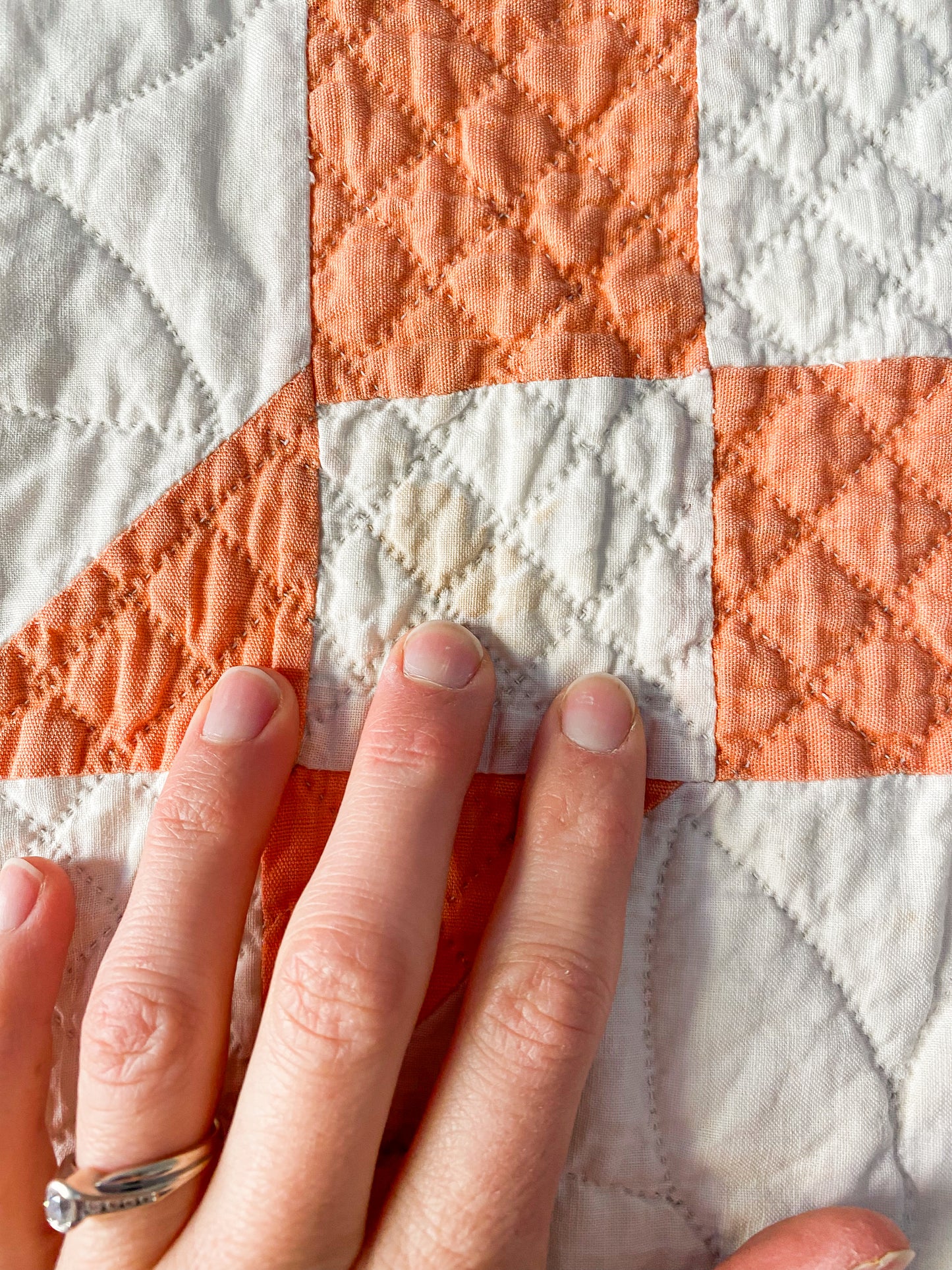 Vintage Creamsicle Orange and White Snowball Quilt, c1930