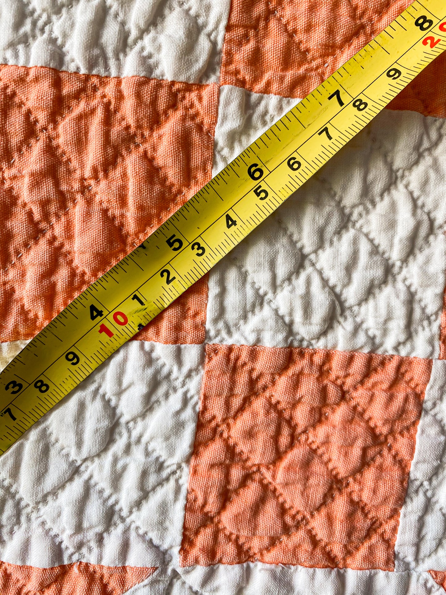 Vintage Creamsicle Orange and White Snowball Quilt, c1930
