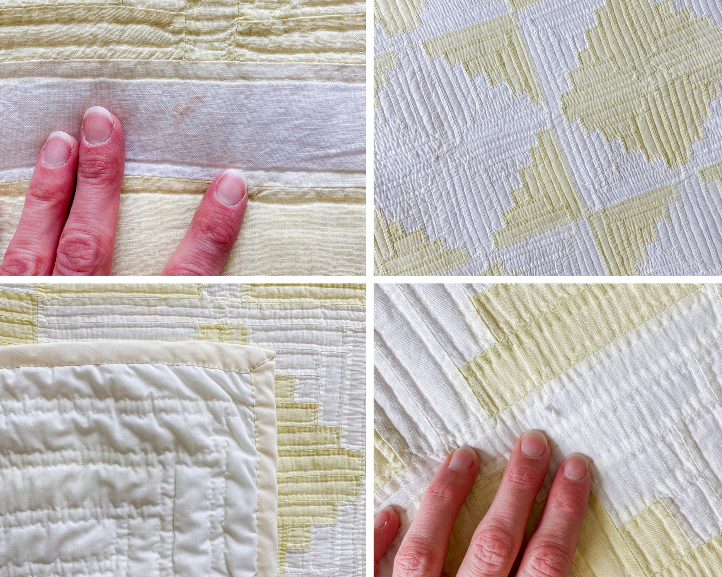 Vintage Pale Green and White Log Cabin Quilt