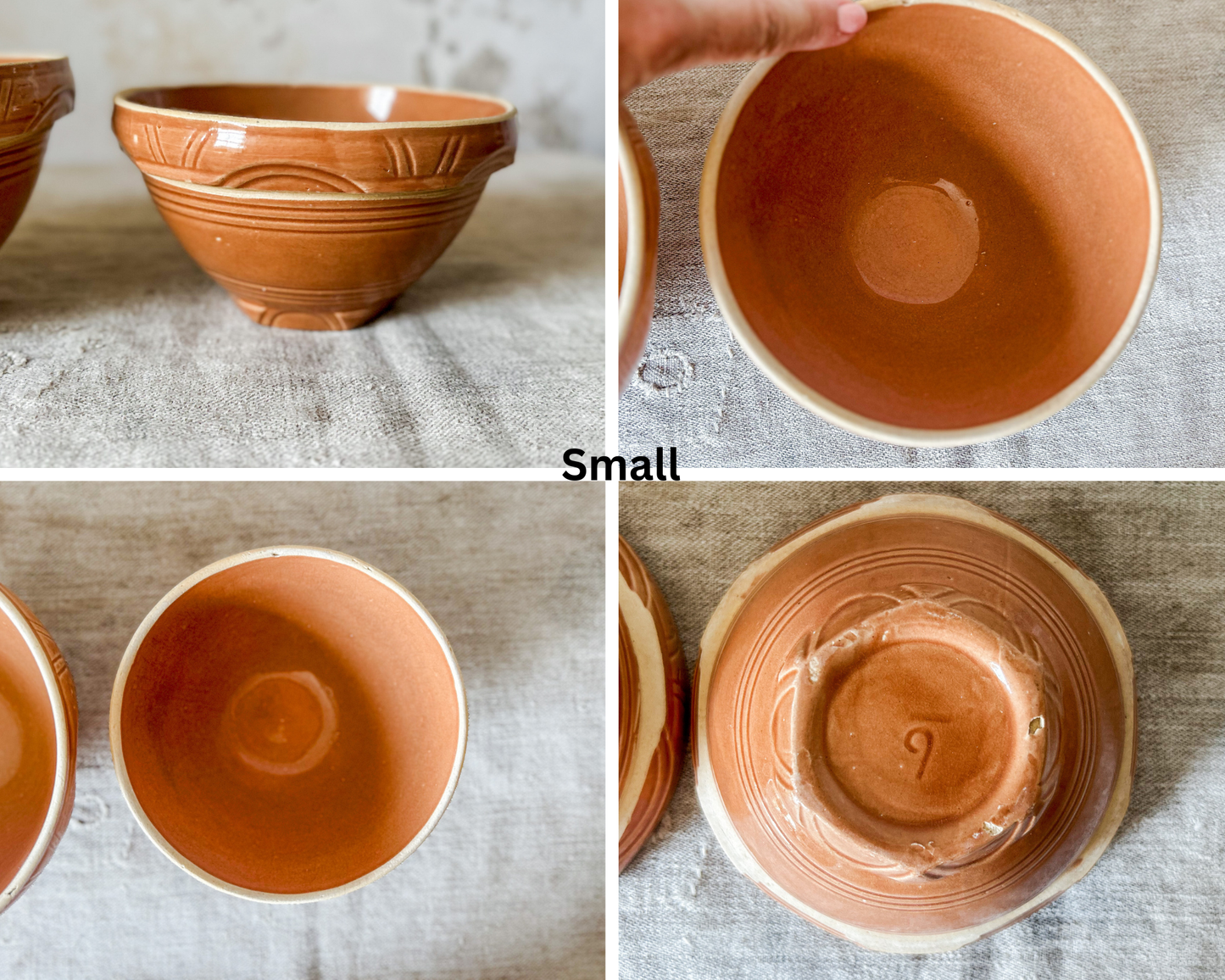 Watt Pottery Arcs Pumpkin Orange Stoneware Mixing Bowl Set of 4, c1940