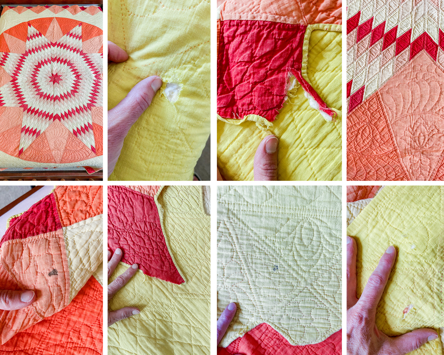 Vintage Red and Yellow Lone Star Circle Quilt