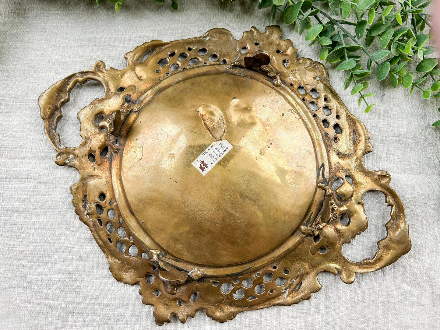 Vintage Roccoco-Style Footed Brass Decorative Tray
