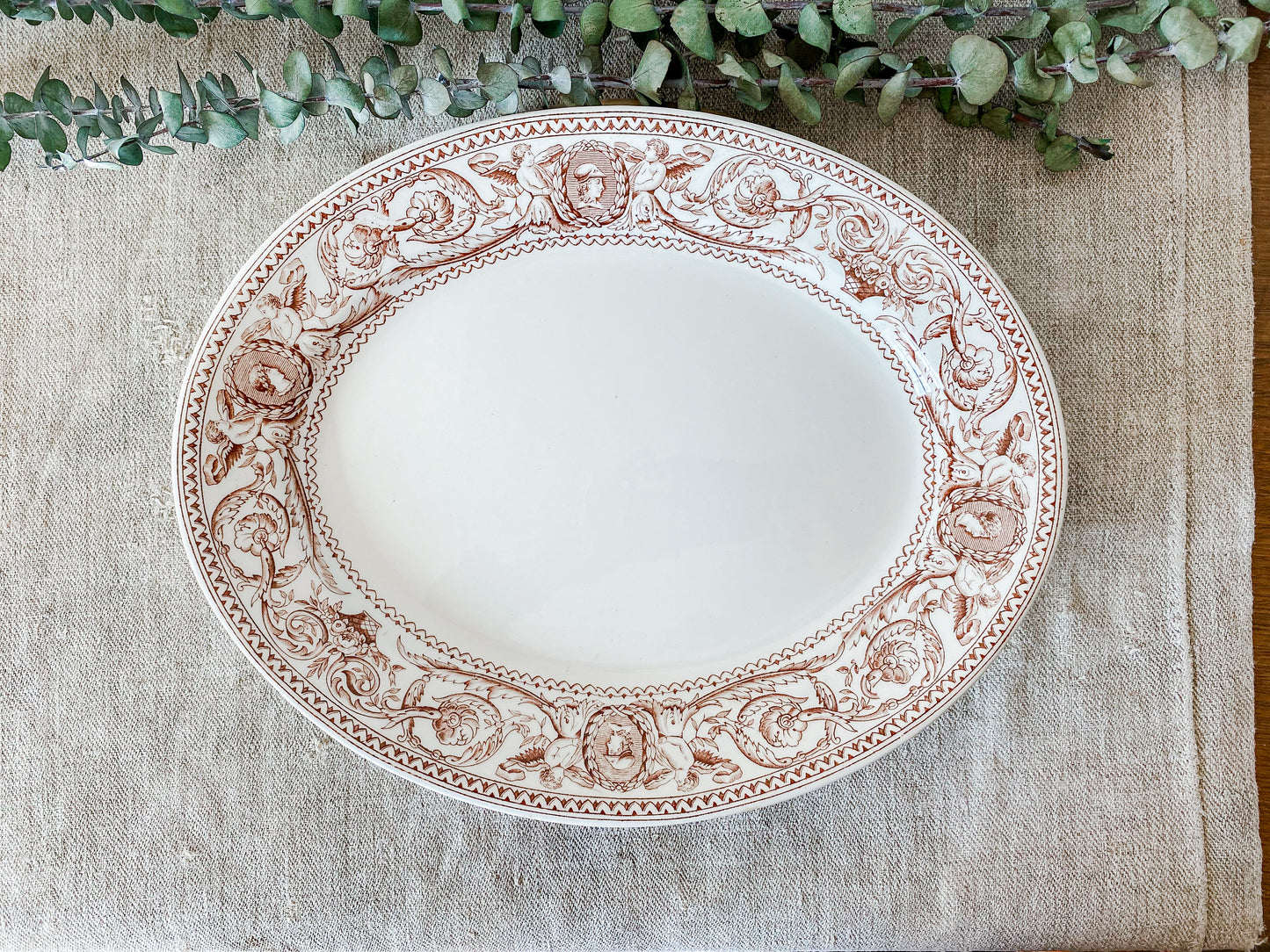 Antique Brown Transferware Ironstone Platter, Italian by Bodley & Sons, c1880s Rare Italianate Pattern