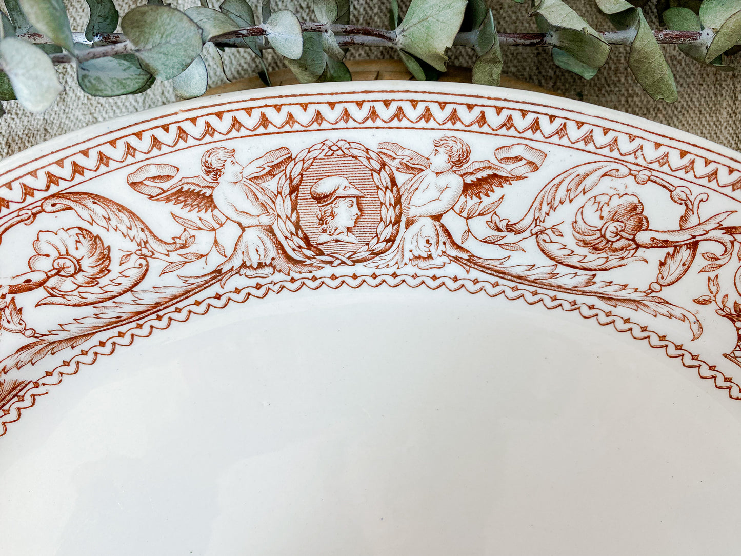 Antique Brown Transferware Ironstone Platter, Italian by Bodley & Sons, c1880s Rare Italianate Pattern