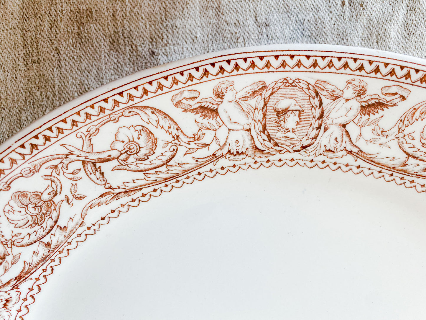 Antique Brown Transferware Ironstone Platter, Italian by Bodley & Sons, c1880s Rare Italianate Pattern