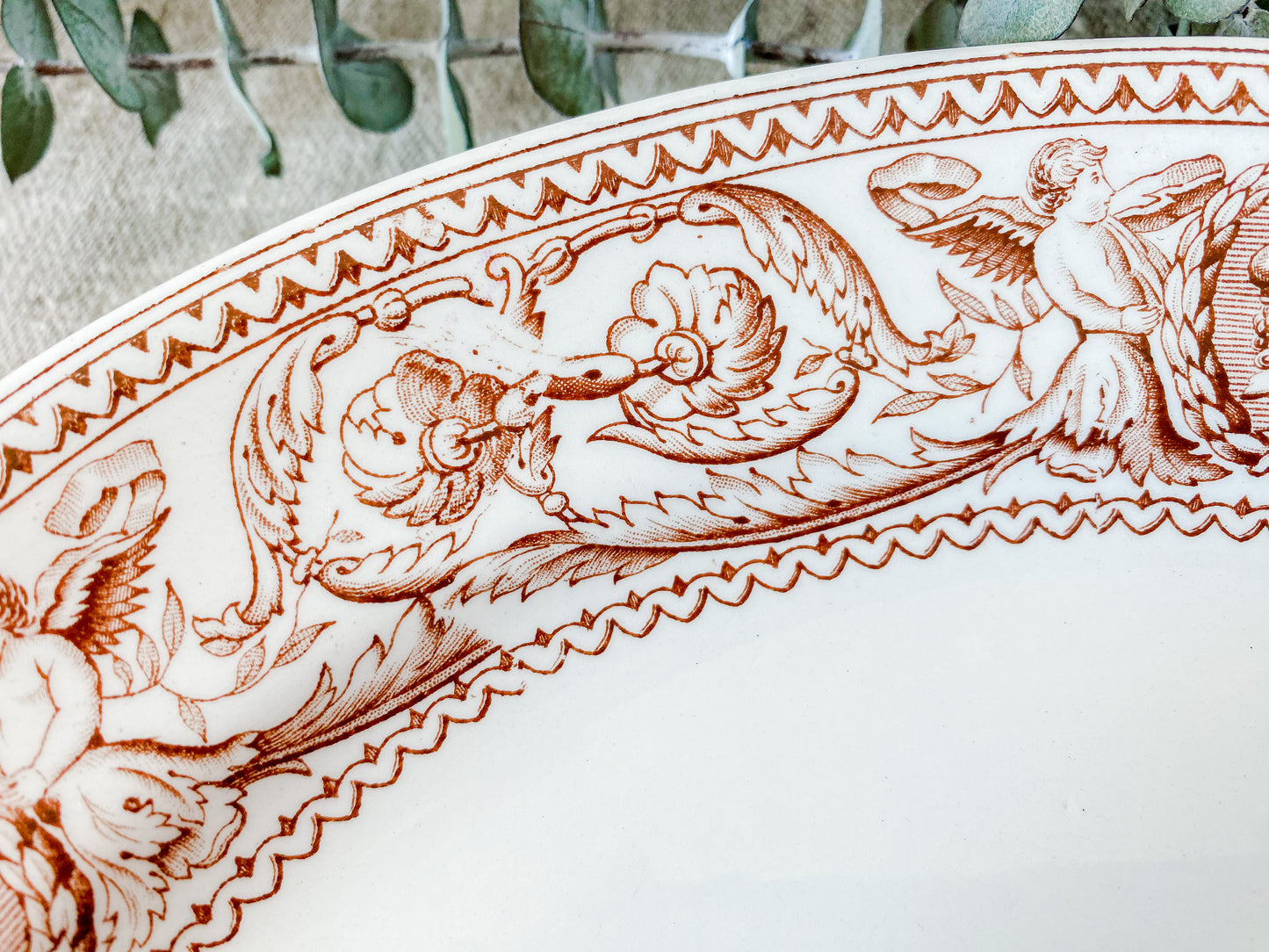Antique Brown Transferware Ironstone Platter, Italian by Bodley & Sons, c1880s Rare Italianate Pattern