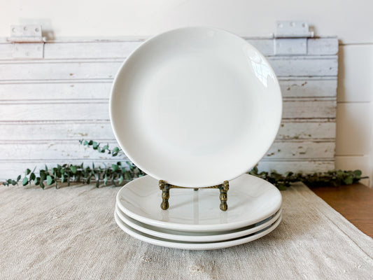 Vintage Set of Homer Laughlin Best China White Ironstone Luncheon 9" Plates, Midcentury Heavy Restaurant Ware