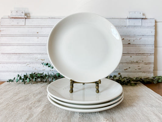 Vintage Set of Homer Laughlin Americana White Ironstone Luncheon 9" Plates, Midcentury Heavy Restaurant Ware