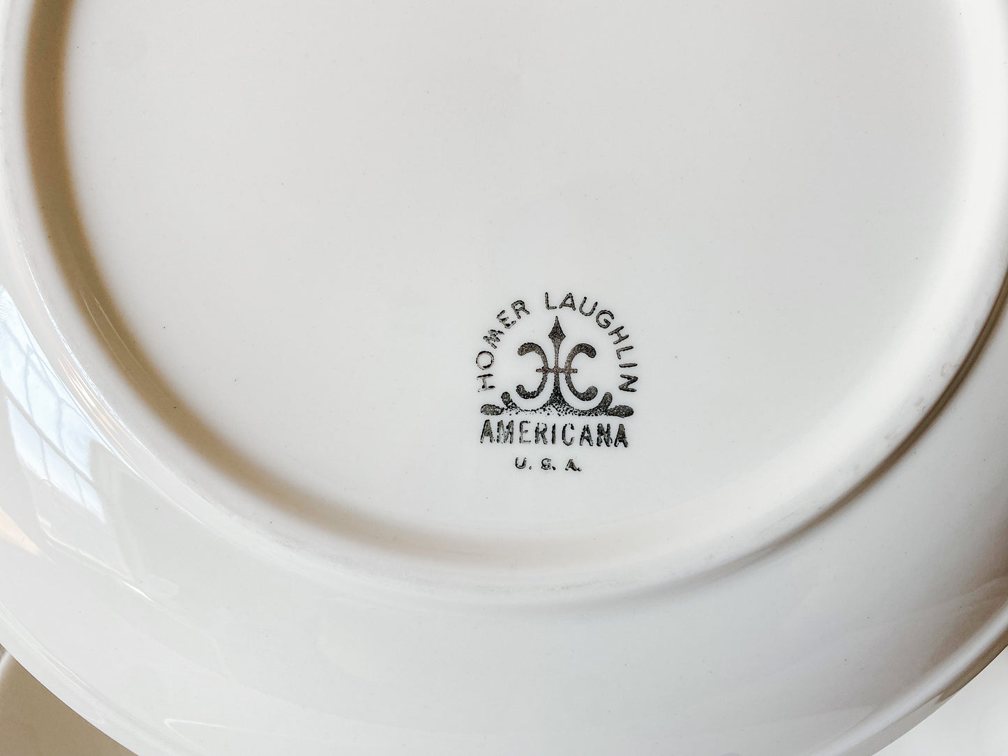 Vintage Set of Homer Laughlin Americana White Ironstone Luncheon 9" Plates, Midcentury Heavy Restaurant Ware