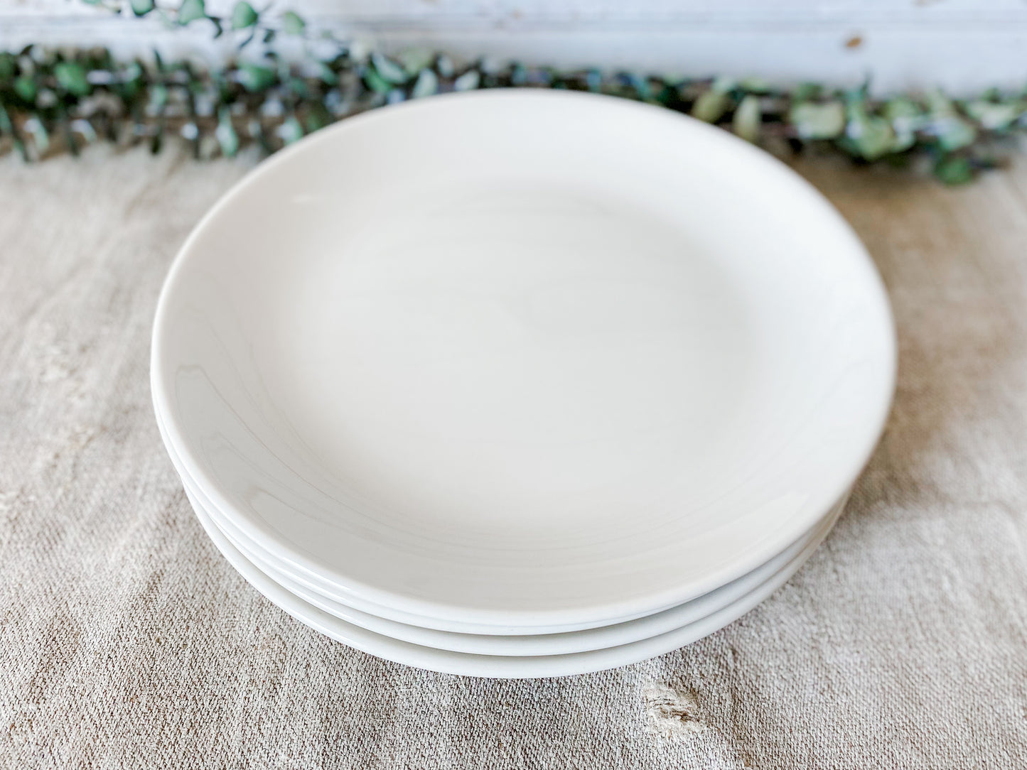 Vintage Set of Homer Laughlin Americana White Ironstone Luncheon 9" Plates, Midcentury Heavy Restaurant Ware