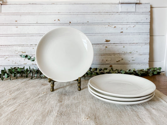 Vintage Set of Homer Laughlin Best China White Ironstone 6.5" Salad Plates, Dessert Plates, Midcentury Heavy Restaurant Ware