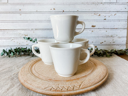 Vintage Set of Homer Laughlin Best China White Ironstone 6 oz. Diner Mugs, Midcentury Heavy Restaurant Ware Espresso Cups