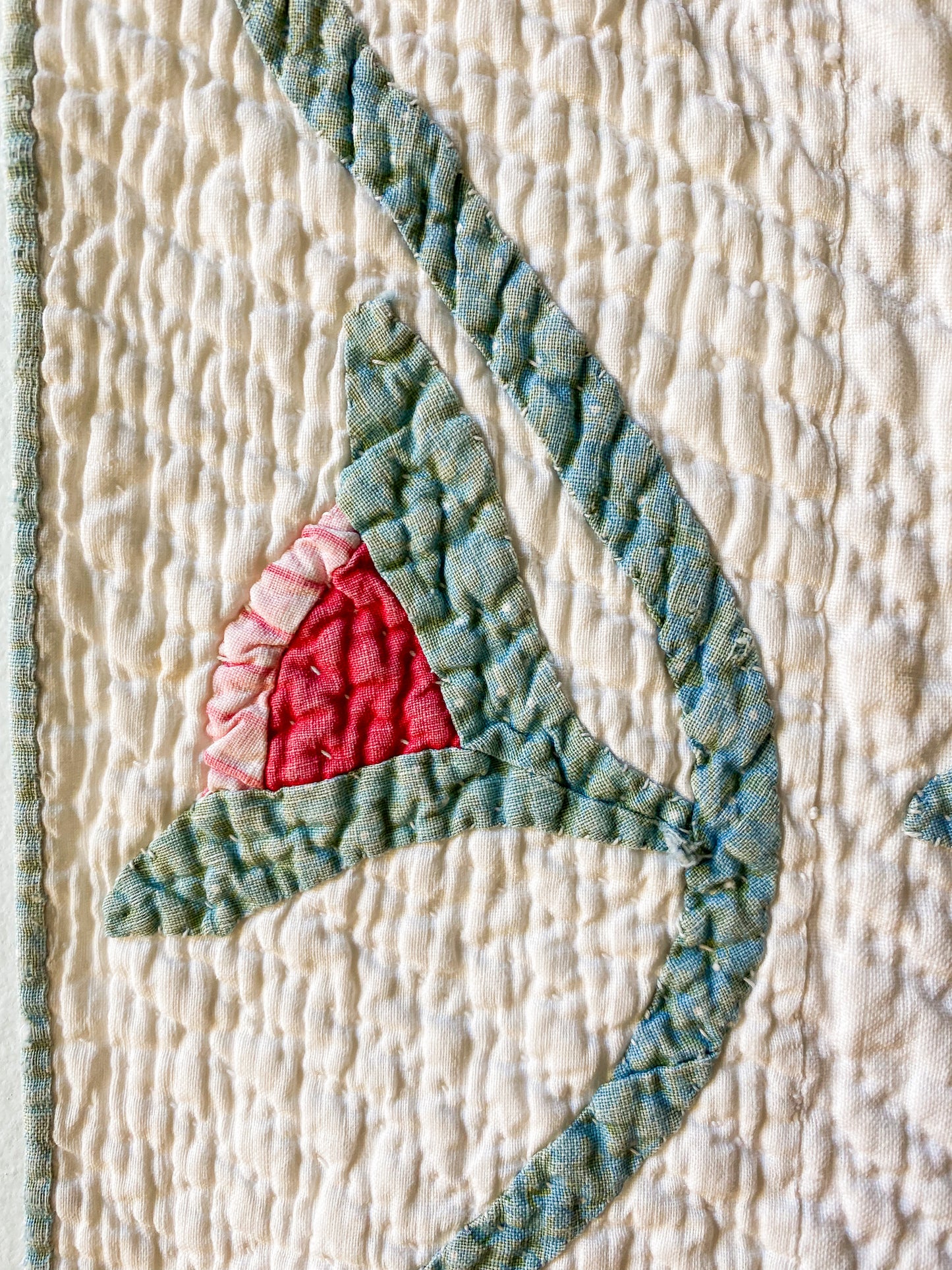 Antique Red and Overdye Green California Rose Applique Quilt c1880s, 90" x 67"